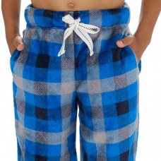 15C652: Boys Super Soft Printed Fleece Lounge Pant- Royal Check (9-13 Years)